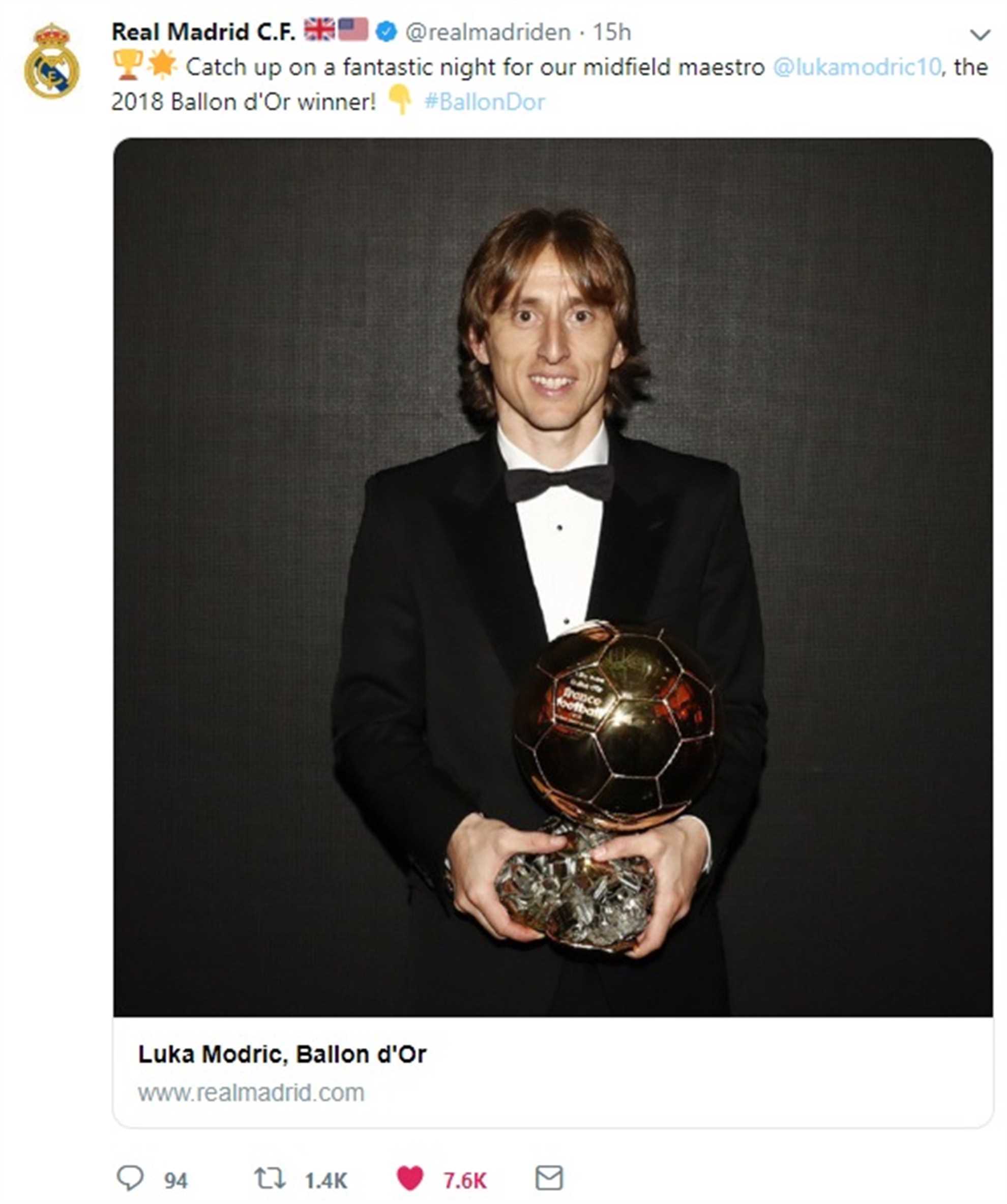 Real Madrod tweets about their midfield maestro Luka Modric